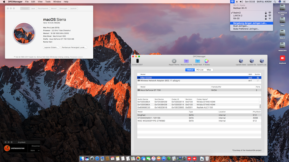 Success Hackintosh macOS Sierra 10.12.6 Build 16G29 at MSI B85-G43 Gaming + Intel Xeon E3-1230 @3.30 Ghz + Asus GT730 Fermi